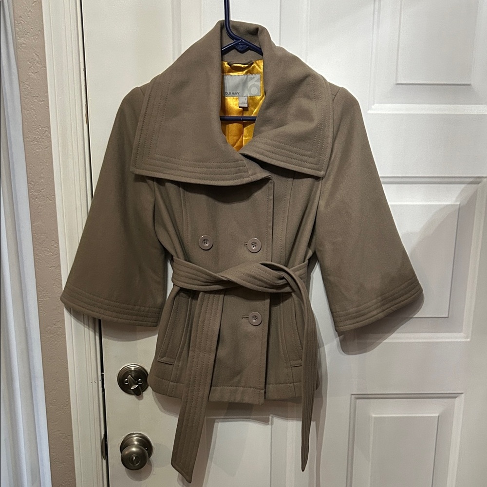 Old Navy Yellow Lined Belted Pea Coat Coat